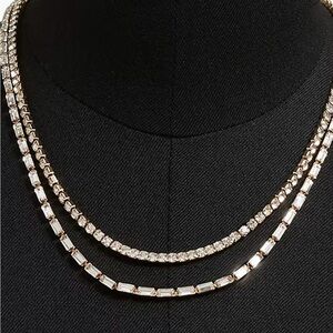 J.Crew Stunning Gold & Crystal Layered Tennis Necklace. NWT.